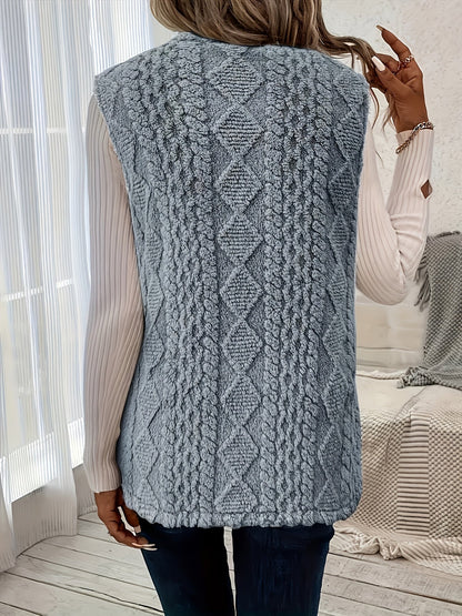 Delyth | Textured Sleeveless Vest Taupe Faux Fur Longline for Women