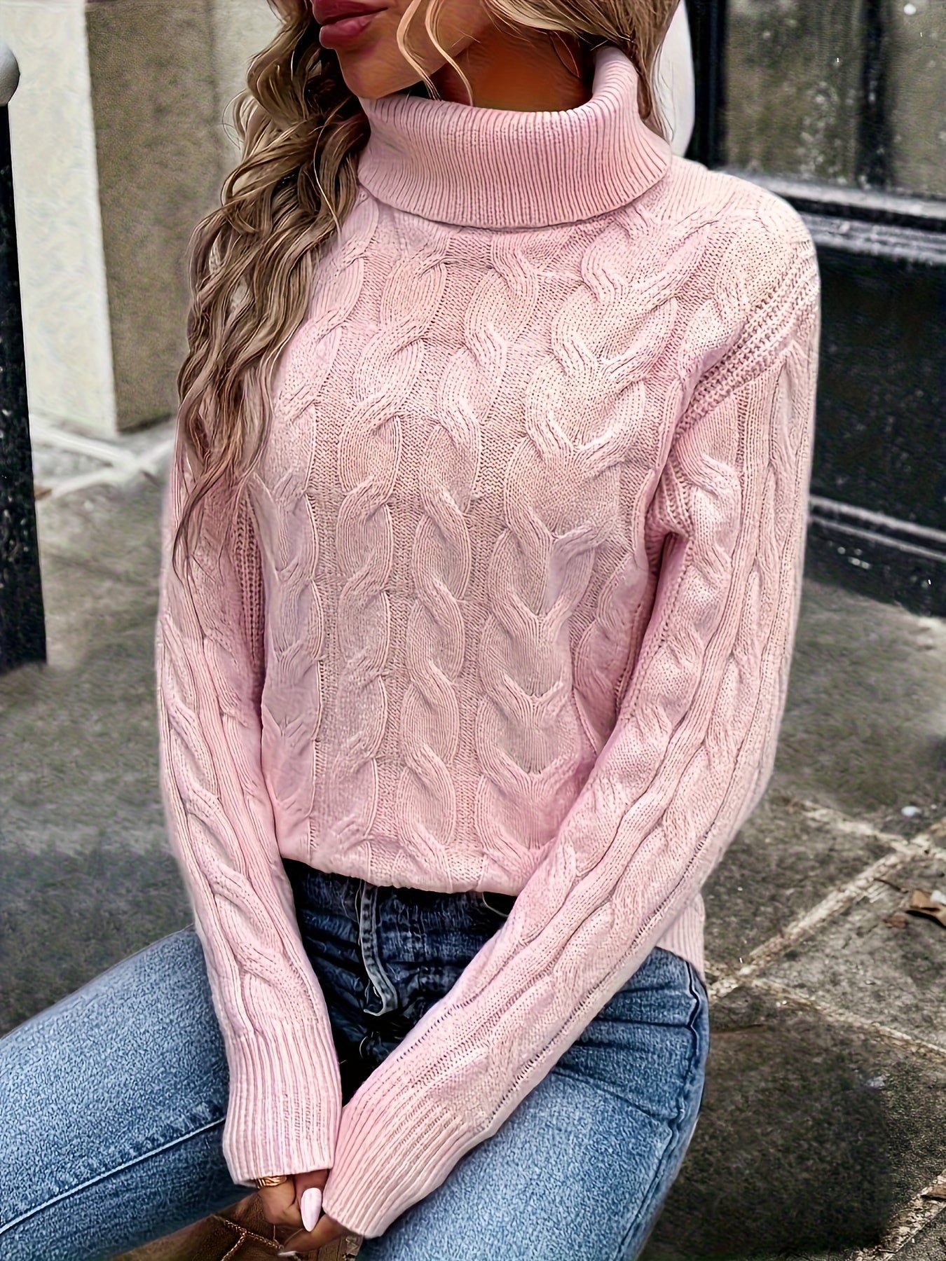 Olwen | Sweater Red Cable-Knit Turtleneck for Women