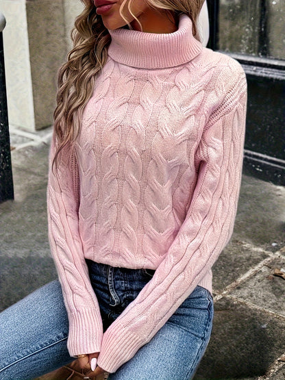 Olwen | Sweater Red Cable-Knit Turtleneck for Women