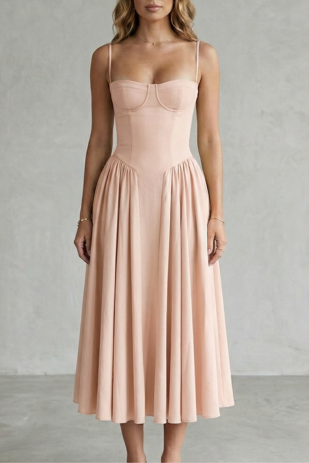 Demelza | Midi Dress Sage Green Structured Corset Pleated for Women