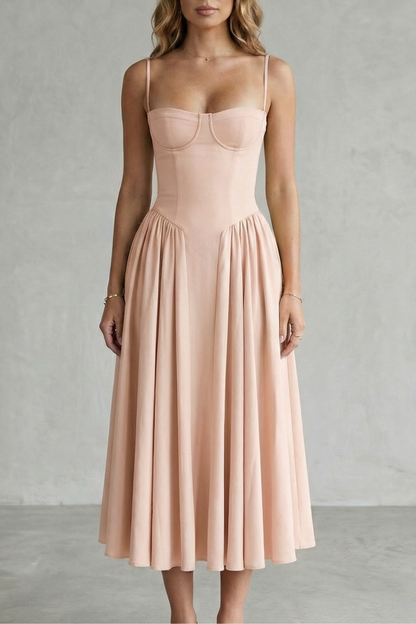 Demelza | Midi Dress Sage Green Structured Corset Pleated for Women
