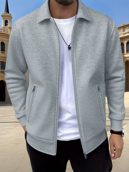 Lachlan | Zip-Up Jacket White Waffle Knit Collared for Men