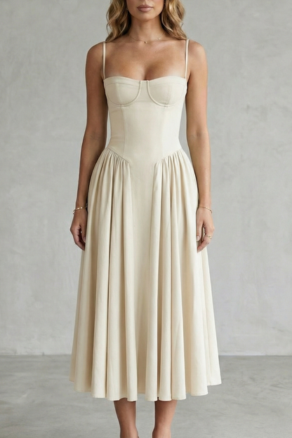Demelza | Midi Dress Sage Green Structured Corset Pleated for Women