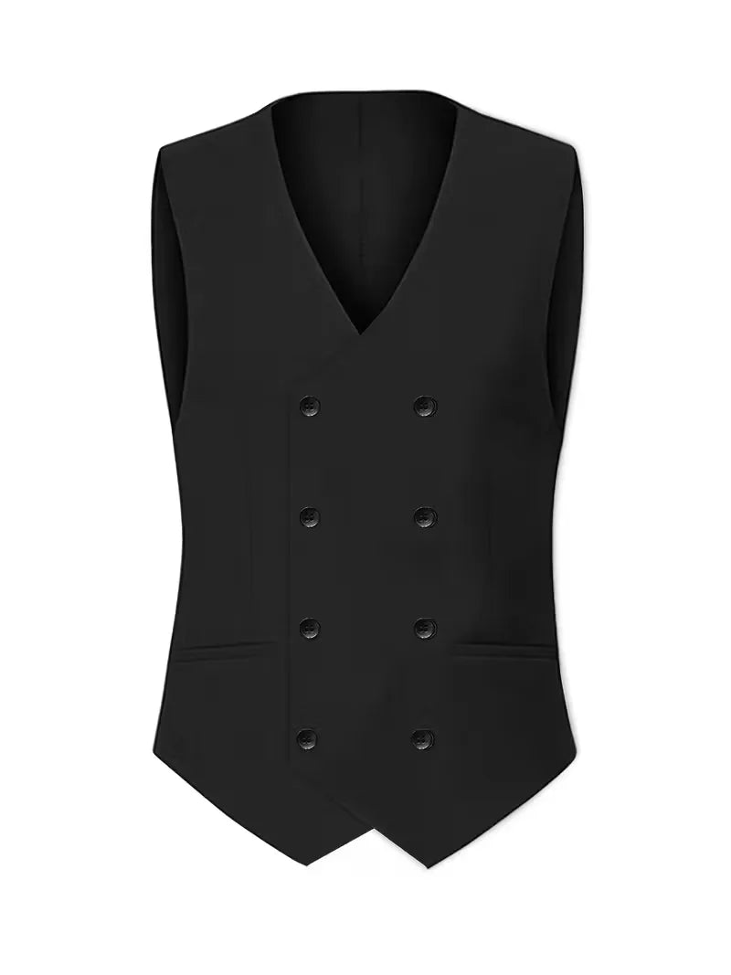 Nathaniel | Suit Black Slim Fit Three-Piece Double-Breasted Waistcoat for Men
