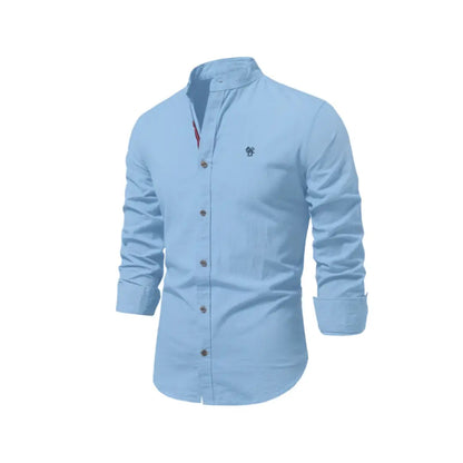 George | Shirt White Linen Stand Collar Long Sleeve for Men