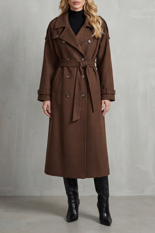 Harriet | Trench Coat Brown Wool-Blend Oversized Belted for Women