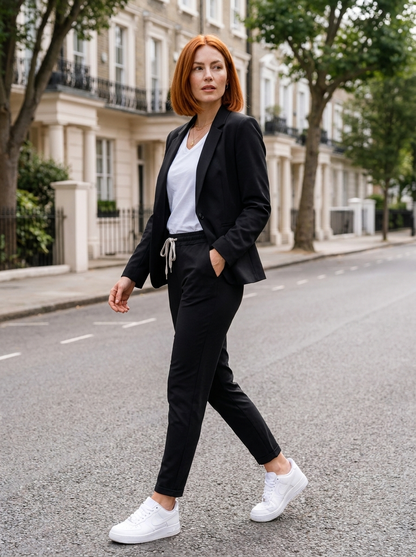 Sophia | Blazer & Jogger Co-ord Set Steel Blue Woven Tailored for Women