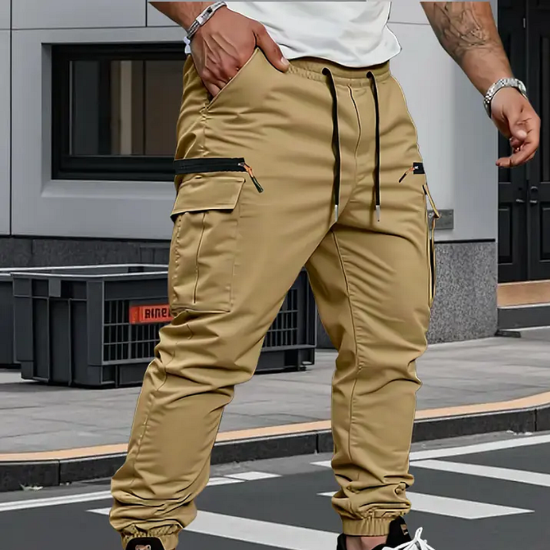 Seamus | Cargo Joggers Khaki Stretch Tapered for Men