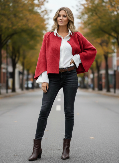 Fleur | Cropped Bolero Jacket Grey Wool-Blend Open Front for Women