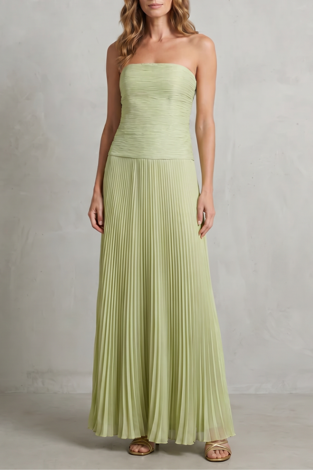 Lysandra | Maxi Dress Sage Green Pleated Strapless for Women