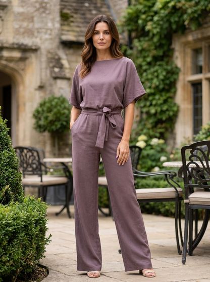Harriet | Wide-Leg Jumpsuit Sage Green Linen Belted for Women