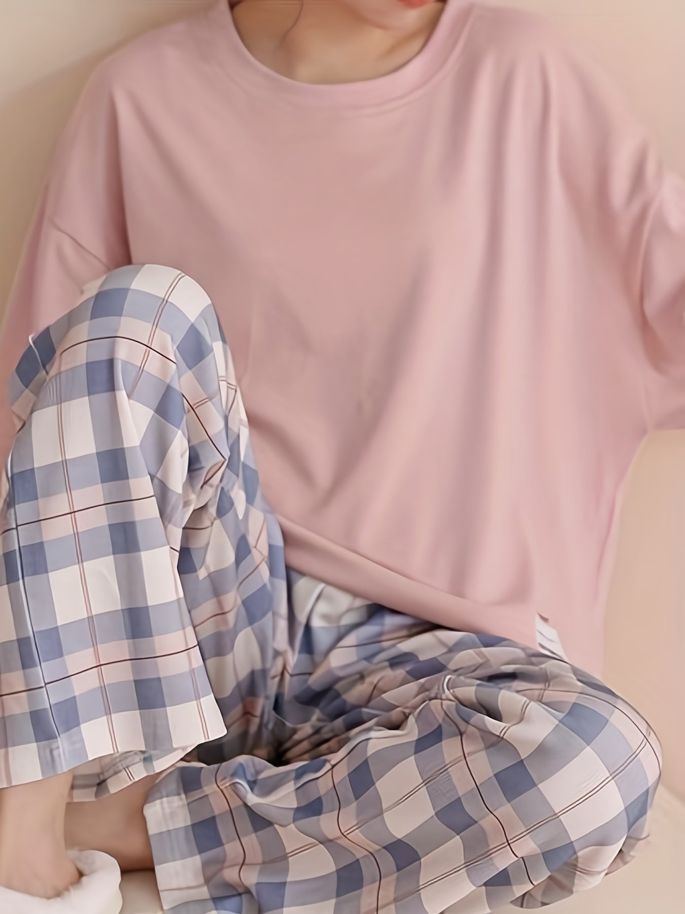 Wynne | Loungewear Set Pink Plaid Relaxed for Women