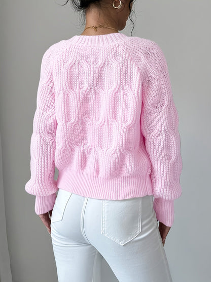 Nerissa | Cardigan Pink Knit Bow-Detail V-Neck for Women