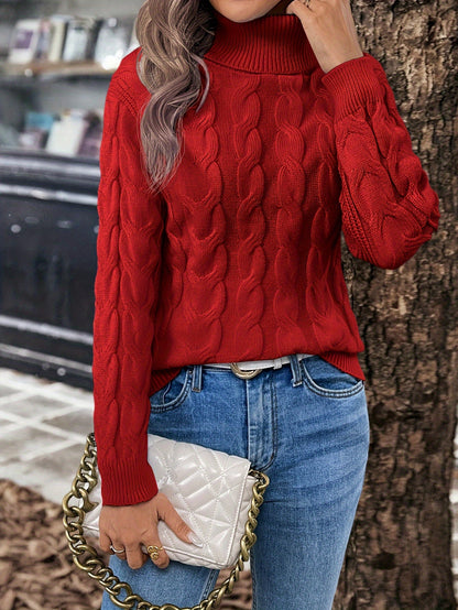 Olwen | Sweater Red Cable-Knit Turtleneck for Women