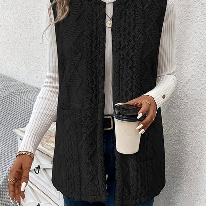 Delyth | Textured Sleeveless Vest Taupe Faux Fur Longline for Women