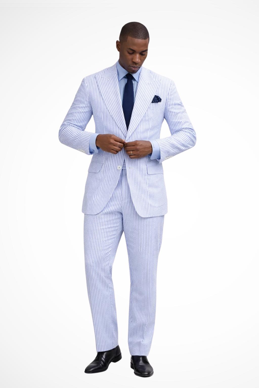 Fitzwilliam | Suit Blue White Seersucker Stripe Peak Lapel for Men