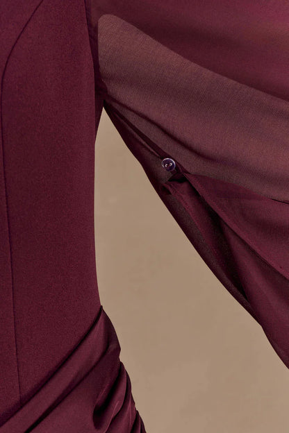 Mabel | Maxi Evening Dress Deep Burgundy Crepe Cape Sleeve for Women