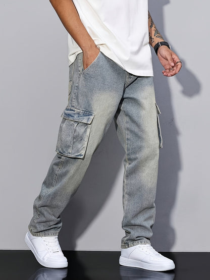 Silas | Cargo Trousers Grey Washed Denim Relaxed Fit for Men