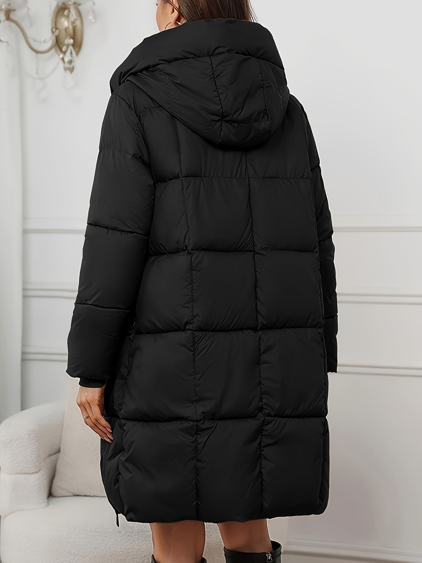 Saskia | Longline Puffer Coat Chocolate Brown Quilted Hooded for Women