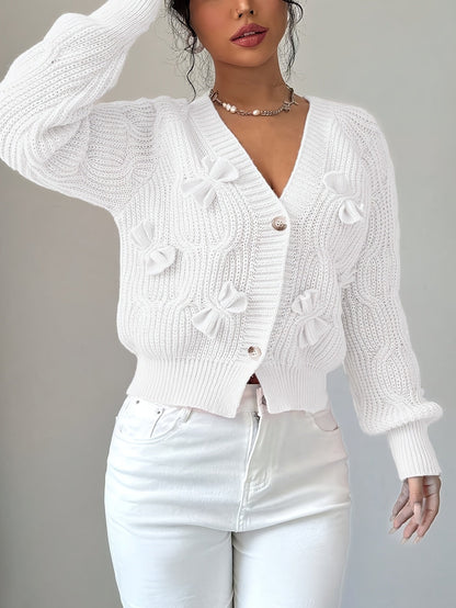 Nerissa | Cardigan Pink Knit Bow-Detail V-Neck for Women