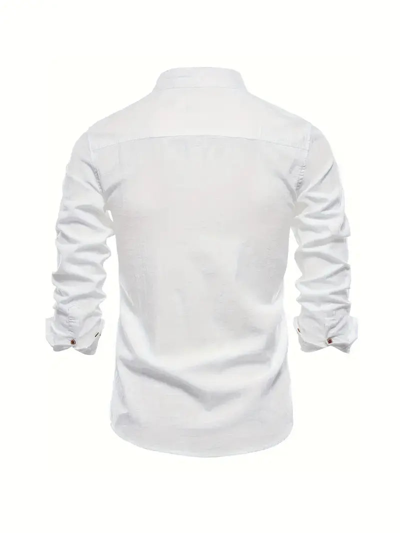 George | Shirt White Linen Stand Collar Long Sleeve for Men