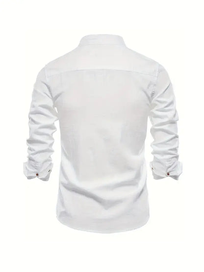 George | Shirt White Linen Stand Collar Long Sleeve for Men