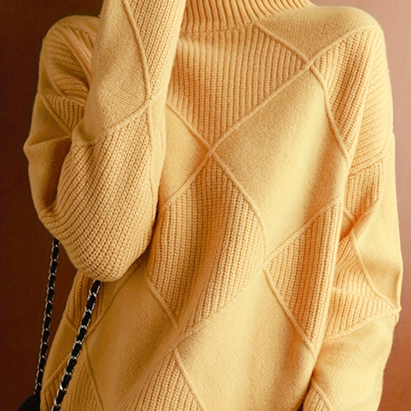 Hebe | Textured Turtleneck Sweater Green Diamond Knit for Women