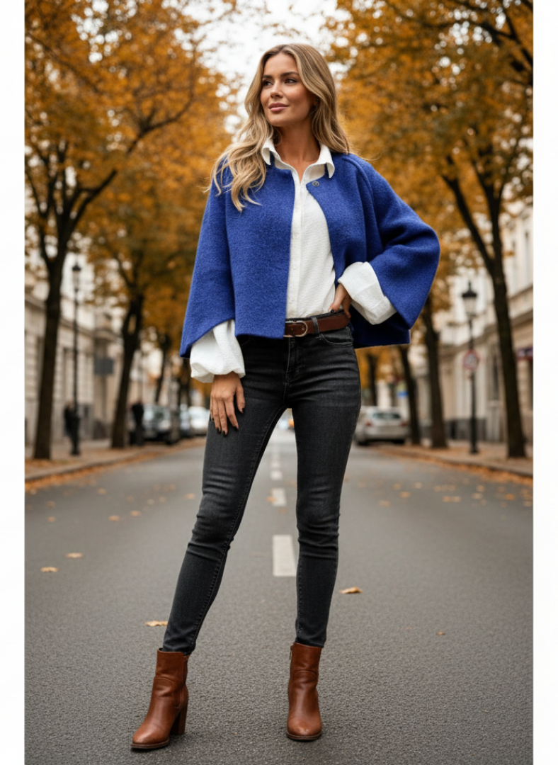 Fleur | Cropped Bolero Jacket Grey Wool-Blend Open Front for Women