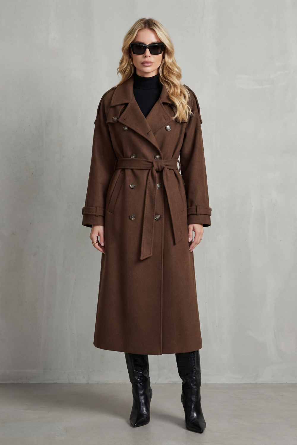 Harriet | Trench Coat Brown Wool-Blend Oversized Belted for Women