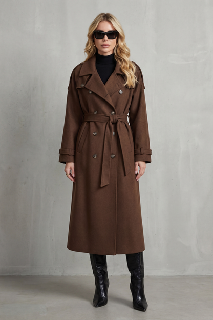 Harriet | Trench Coat Brown Wool-Blend Oversized Belted for Women