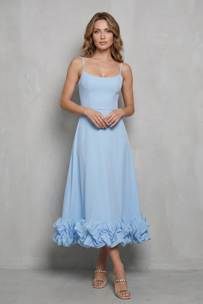 Phoebe | Midi Dress Baby Blue Ruffle Hem Spaghetti Strap for Women