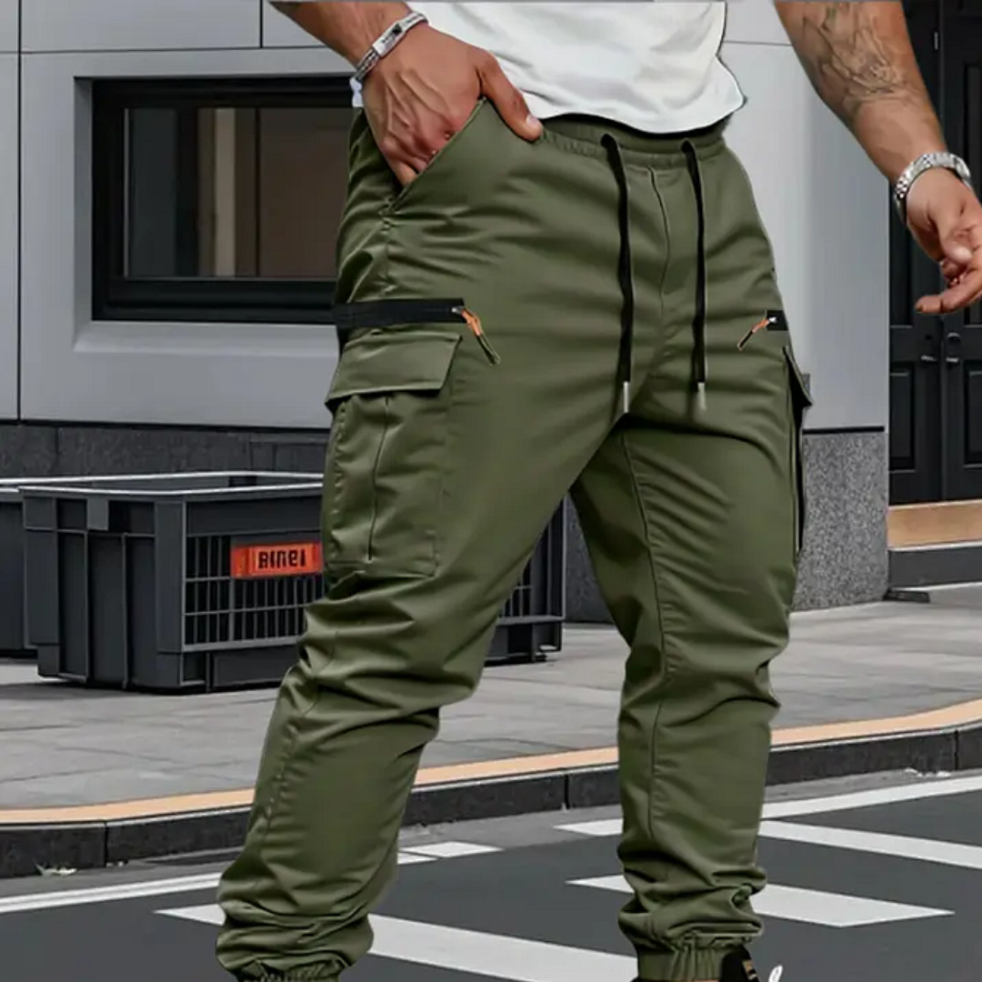 Seamus | Cargo Joggers Khaki Stretch Tapered for Men