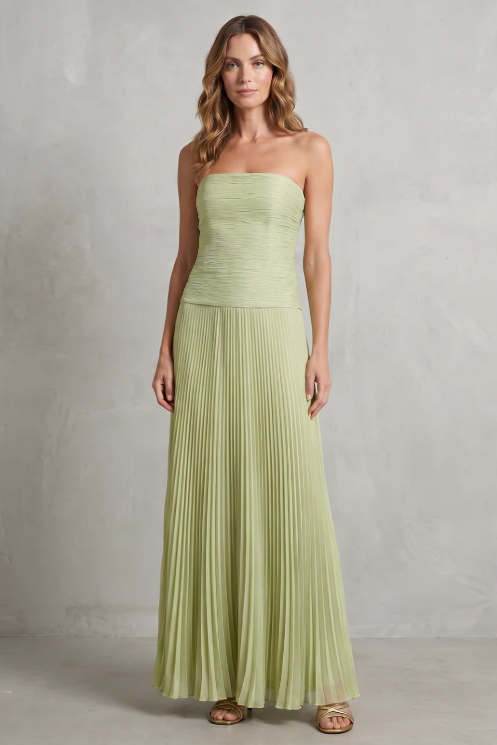 Lysandra | Maxi Dress Sage Green Pleated Strapless for Women