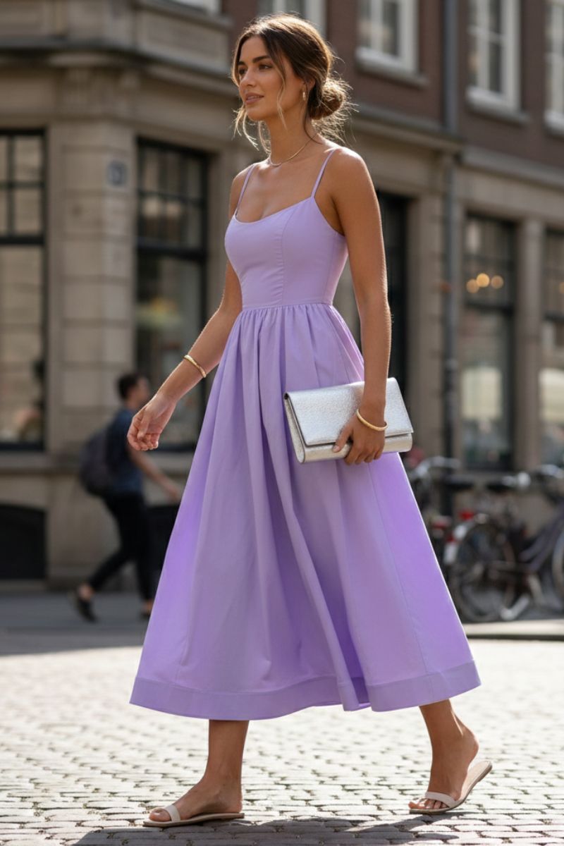 Margery | Midi Dress White Cotton Sleeveless Fit-and-Flare for Women