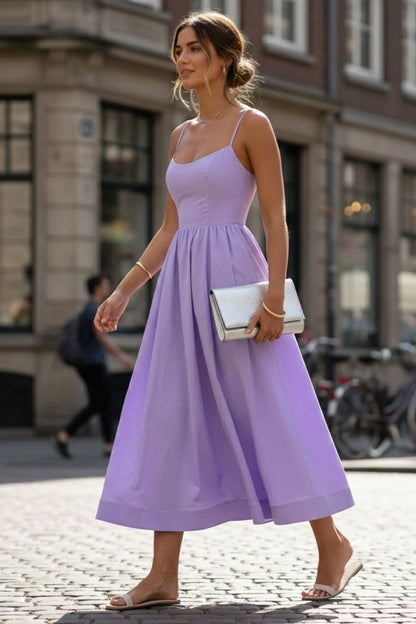 Margery | Midi Dress White Cotton Sleeveless Fit-and-Flare for Women
