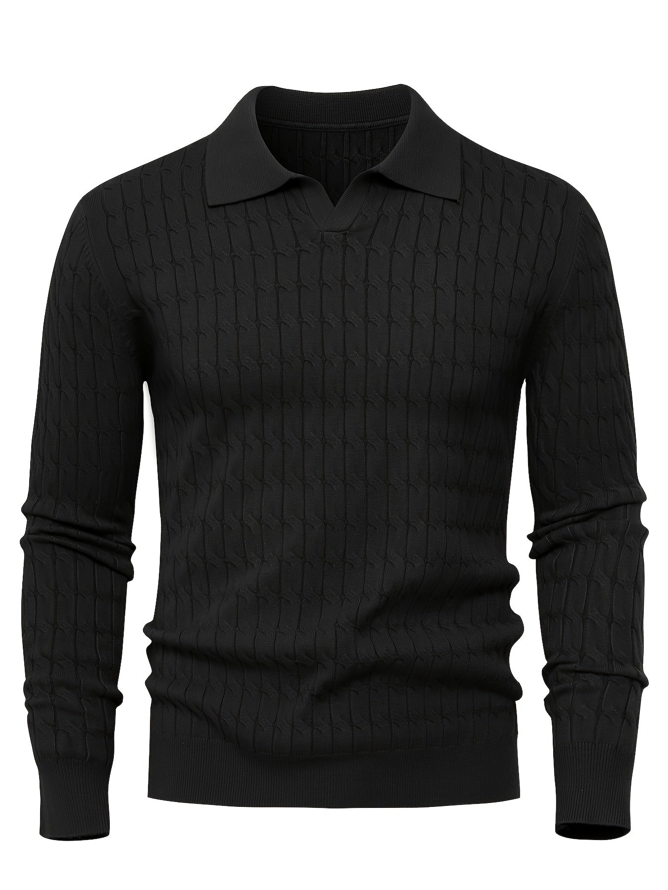 Nigel | Polo Sweater Black Cable Knit Loose Fit for Men