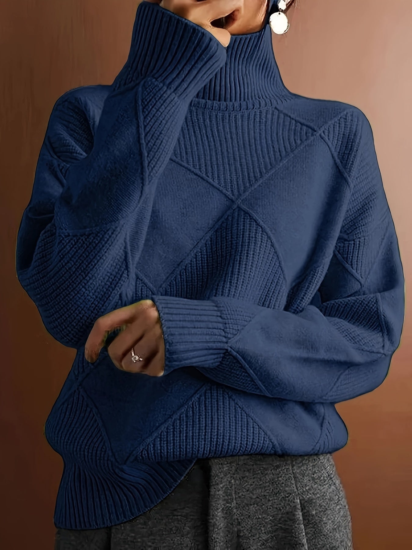 Hebe | Textured Turtleneck Sweater Green Diamond Knit for Women