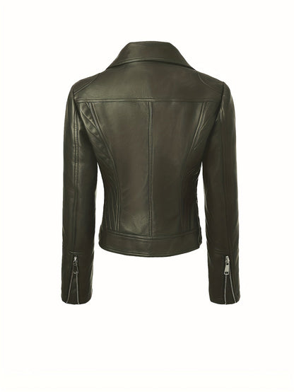 Briony | Biker Jacket Black Faux Leather Asymmetric Zip for Women
