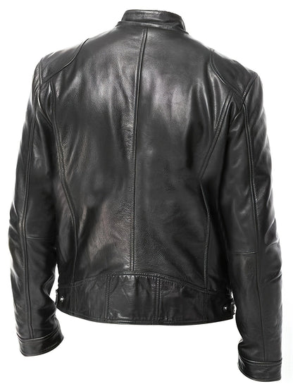 Eilidh | Moto Jacket Black Faux Leather Stand Collar for Women
