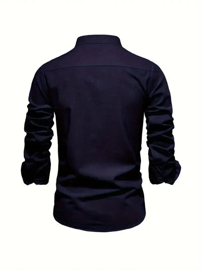 George | Shirt White Linen Stand Collar Long Sleeve for Men