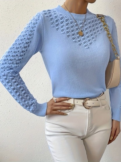 Gaynor | Pointelle-Knit Round Neck Sweater Blue Openwork for Women