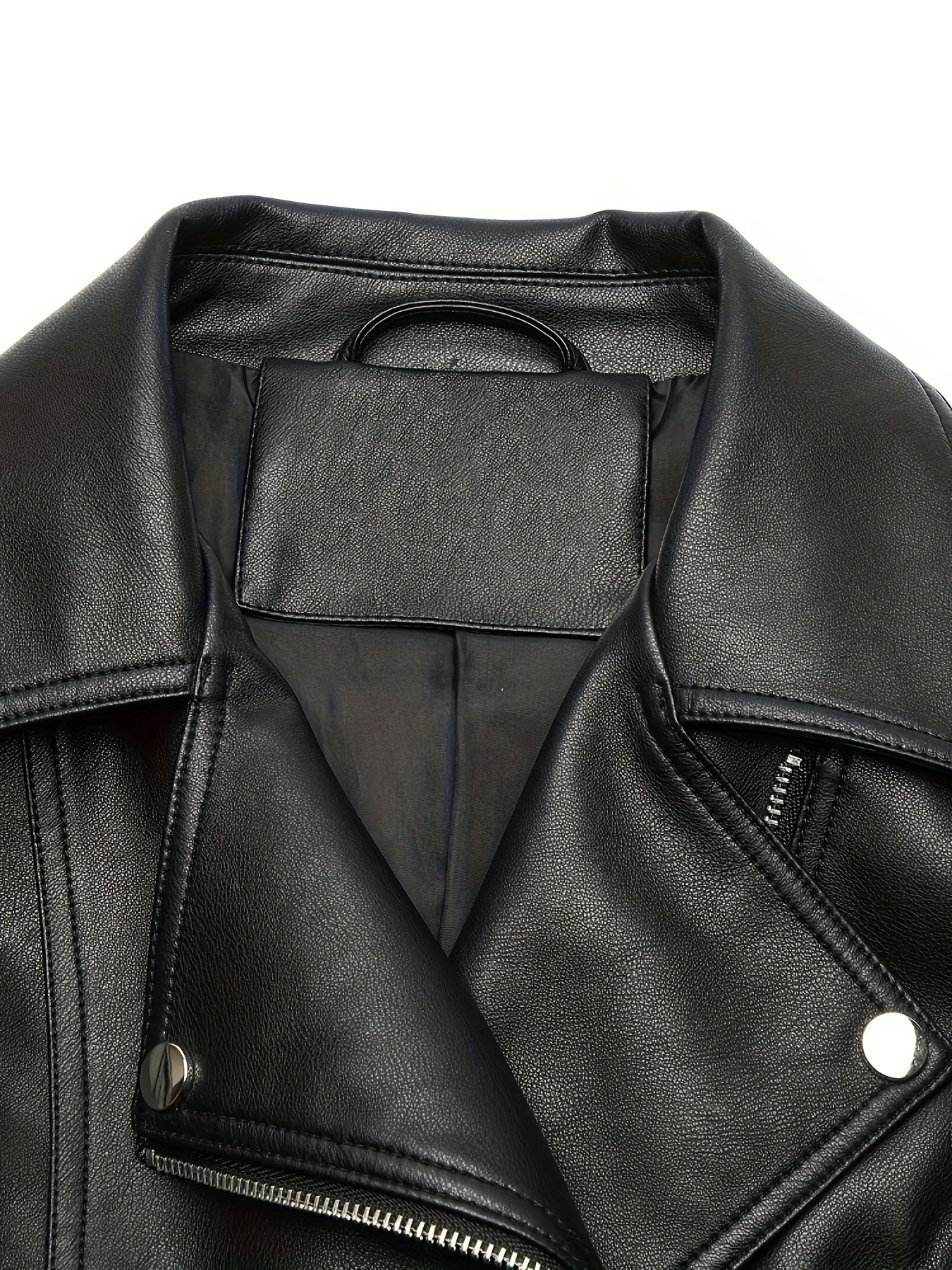 Briony | Biker Jacket Black Faux Leather Asymmetric Zip for Women