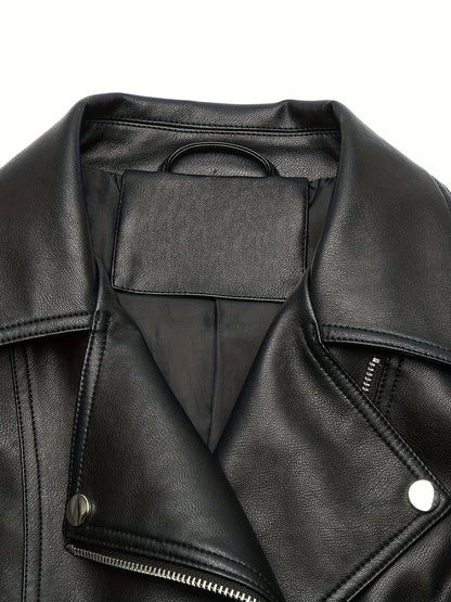 Briony | Biker Jacket Black Faux Leather Asymmetric Zip for Women