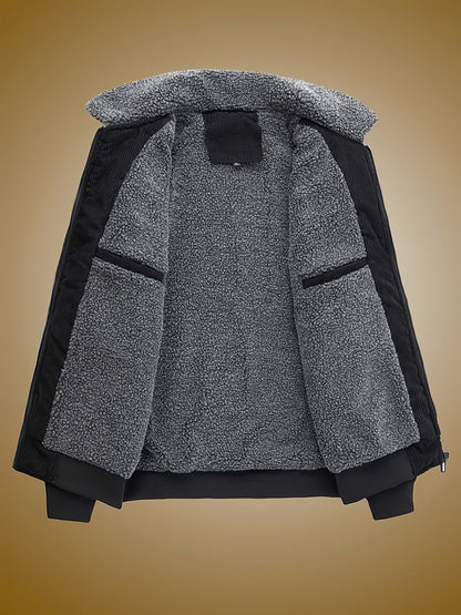 Jemima | Corduroy Jacket Black Sherpa-Lined Zip-Up for Women