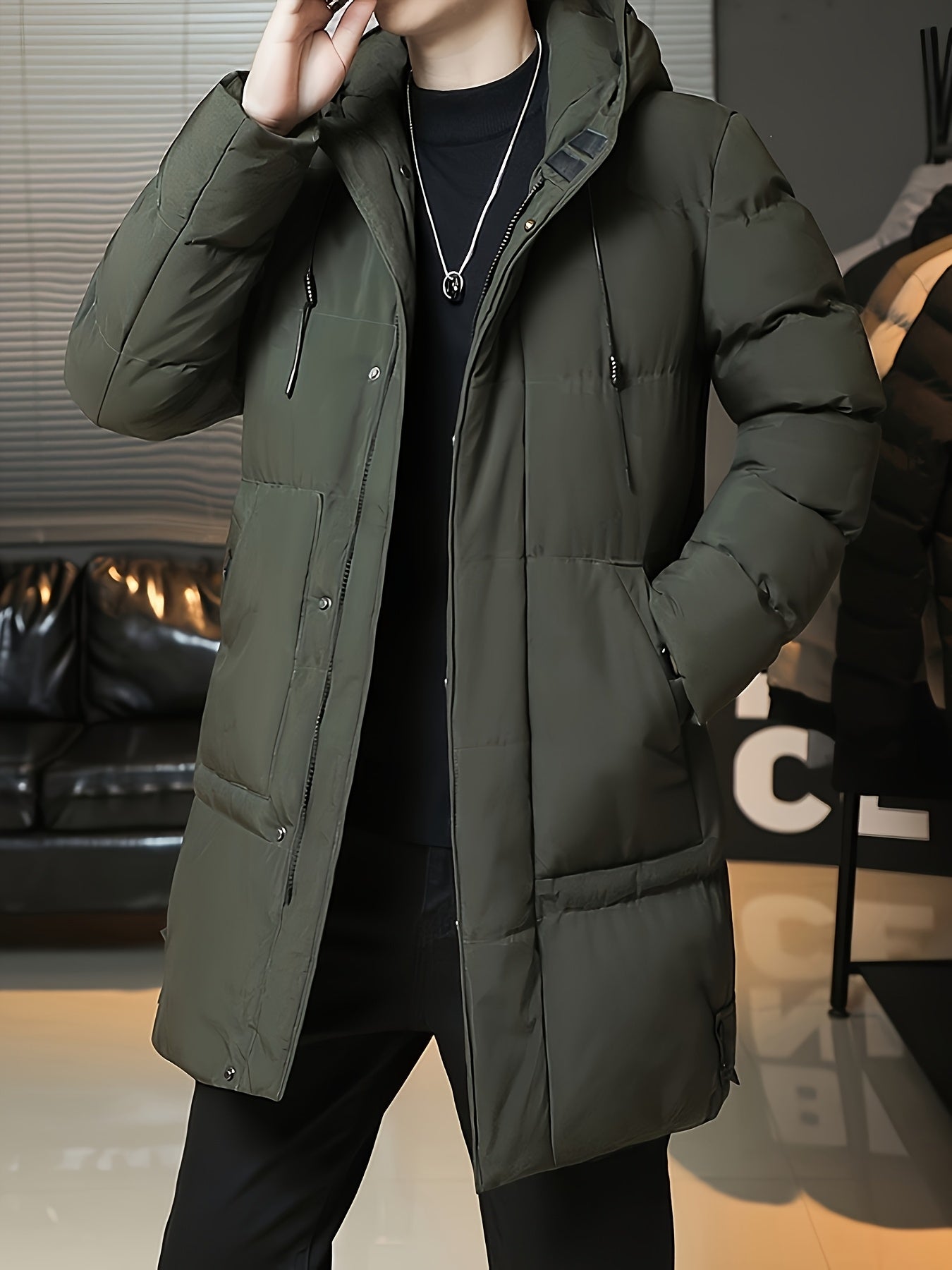 Wilhelmina | Longline Puffer Coat Black Hooded Quilted for Women