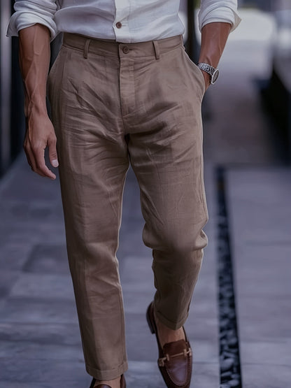 Edmund | Straight-Leg Trousers White Linen Side Pockets for Men