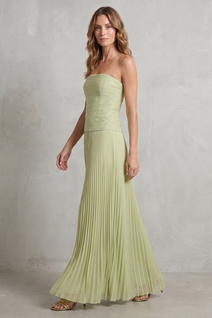 Lysandra | Maxi Dress Sage Green Pleated Strapless for Women