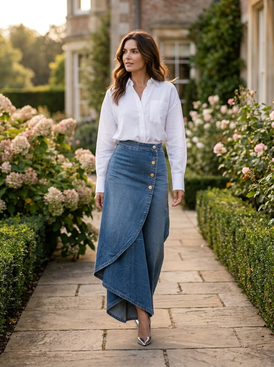 Louisa | Maxi Wrap Skirt Blue Denim Button-Front High-Waisted for Women