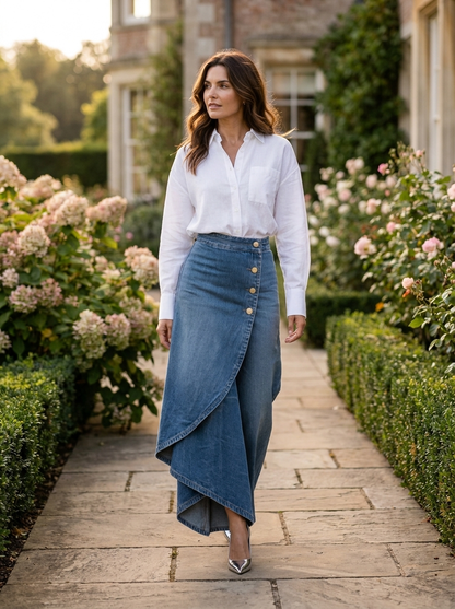 Louisa | Maxi Wrap Skirt Blue Denim Button-Front High-Waisted for Women