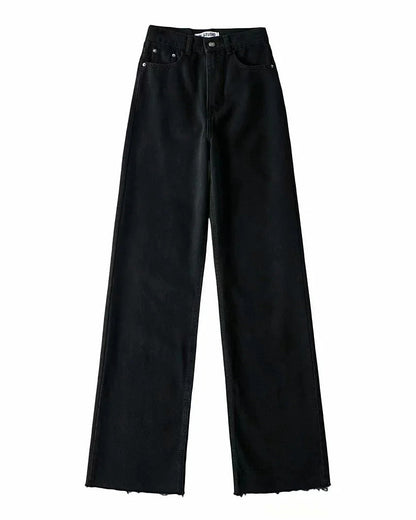 Phoebe | Wide-Leg Jeans Black Denim High-Waist Raw Hem for Women